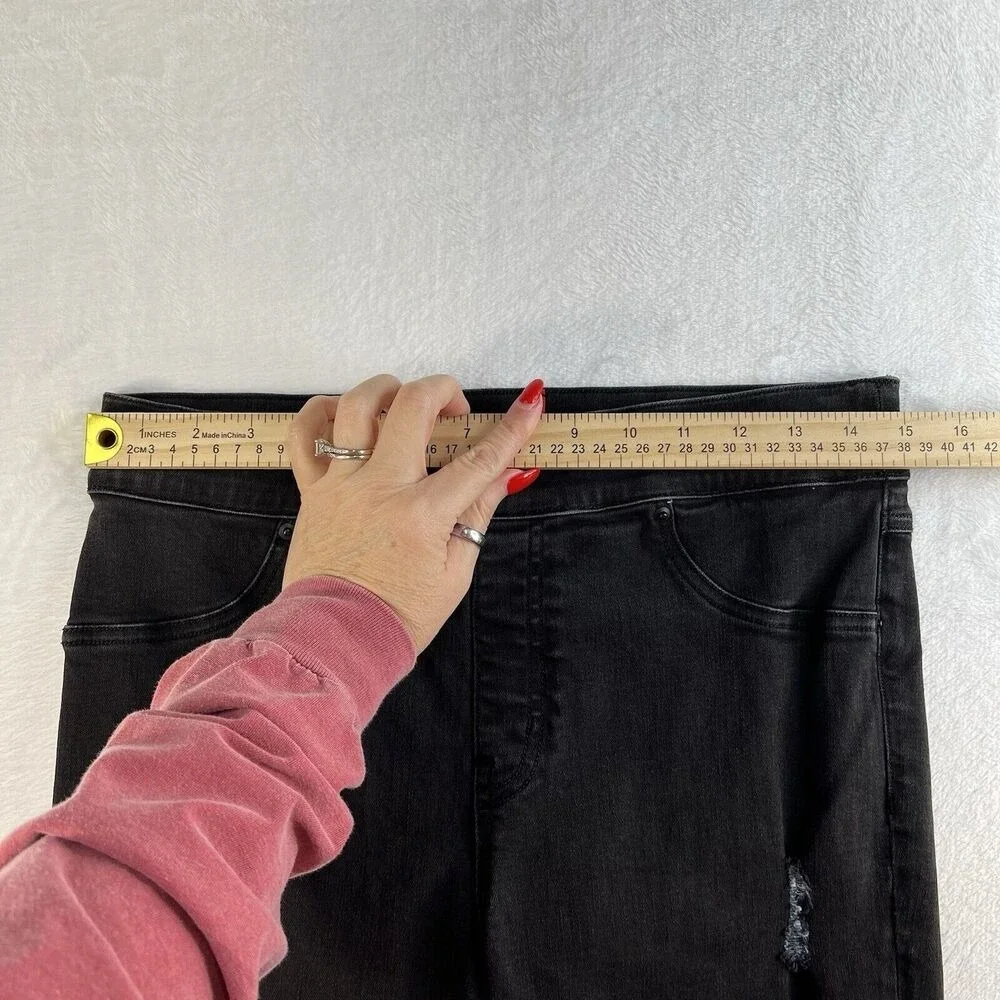Spanx Large Ankle Skinny Jeans Vintage Distressed‎ Black Pull On Stretch 20213R